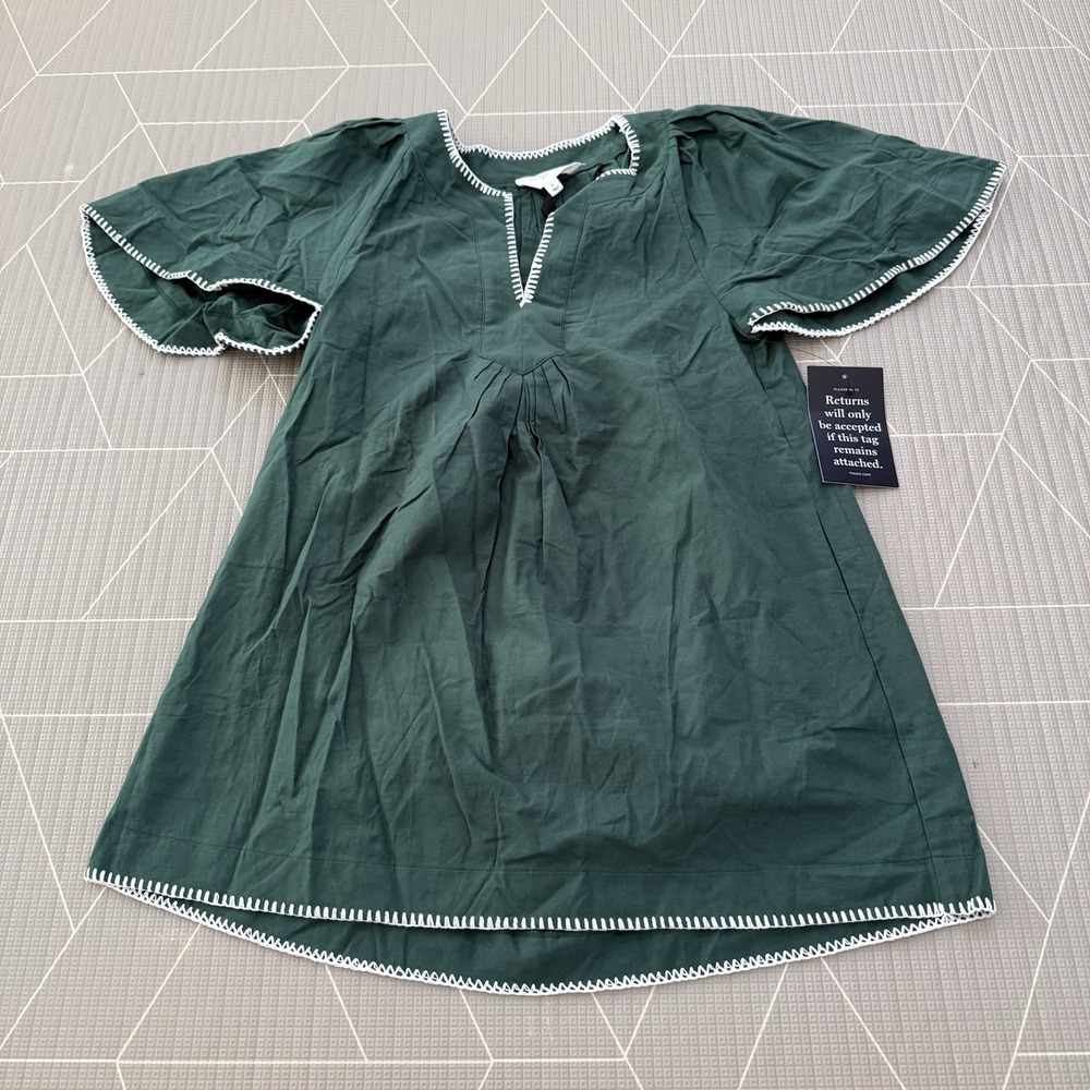 NEW Tuckernuck Pomander Place Green Finley Dress XL Flutter Sleeve Cotton Mini